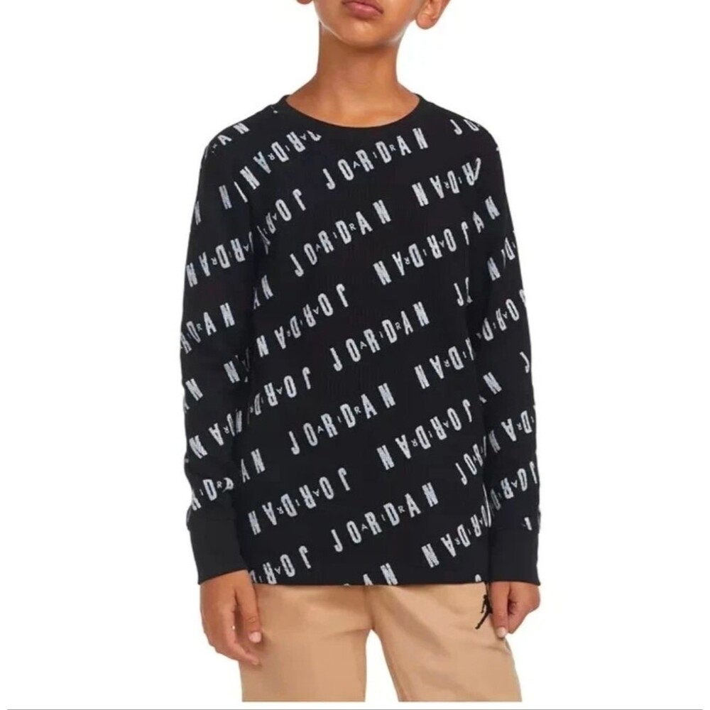 Jordan Waffle All Over Print Long Sleeve Top Essentials Boys Medium 10 12
